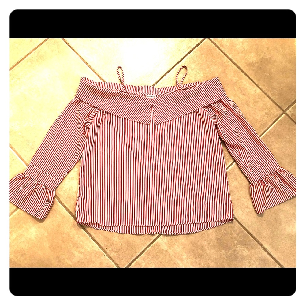 Off the shoulder red & white striped top
